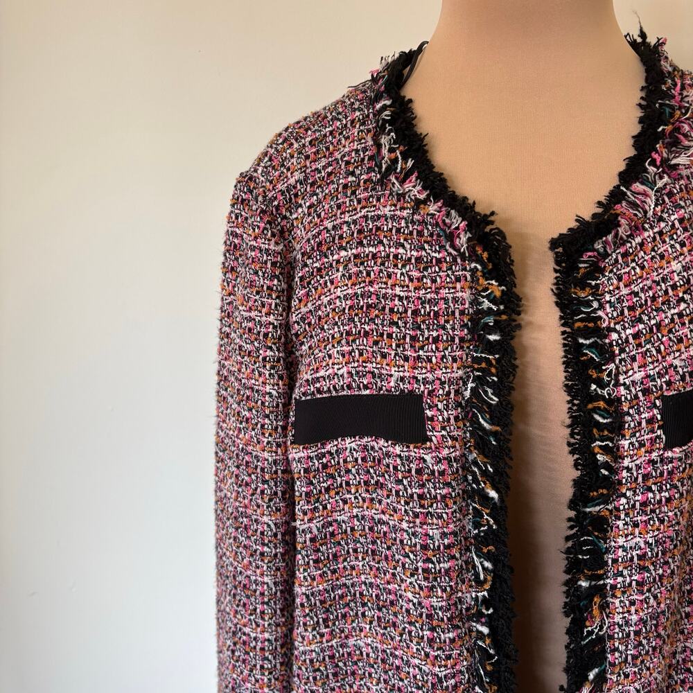 Pinko Tweed Old Money Coquette Open Pink Multi Cotton Jacket EUC Size US 10 - Picture 12 of 16